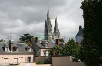 View of the west towers of Chartres Cathedral from a room in the Hotel Chatelet.