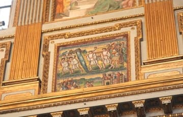 Mosaic panel of c.431 in the nave, depicting the crossing of the Ark of the Covenant over the River Jordan and spies sent by Joshua to Jericho.