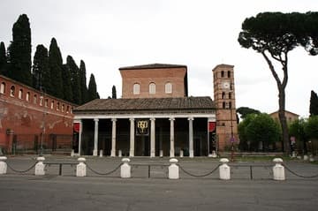 View from west. Basilica di San Lorenzo fuori le Mura (Saint Lawrence outside the Walls), Rome, Italy.