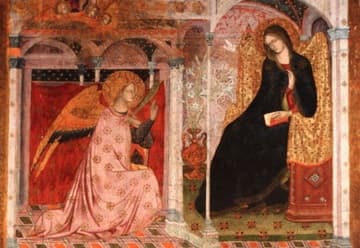 Fresco inside the Porziuncola depicting the Annunciation.
