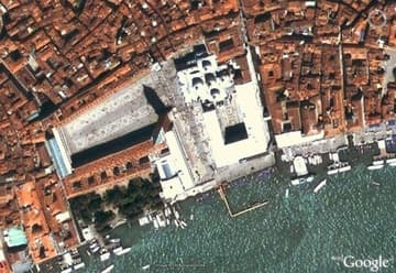 Aerial view of St. Mark's Basilica and Square.