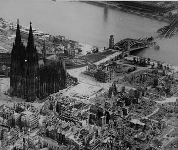 Cologne Cathedral in 1944, one of few buildings left standing after World War II air raids.